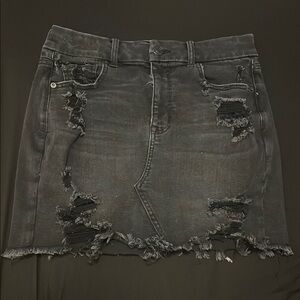 Distressed Black Denim Skirt
